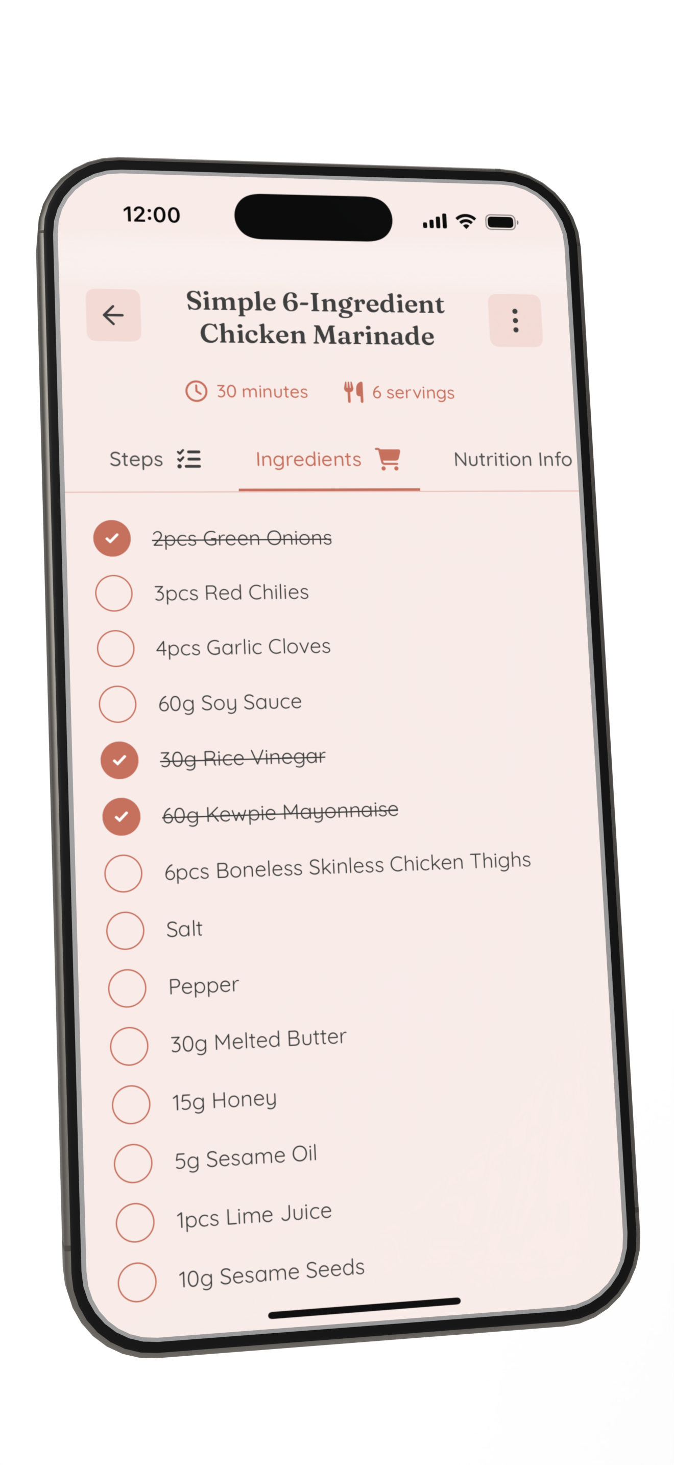 Screen with list of ingredients from a recipe pulled from social media. Isn't it pure magic?