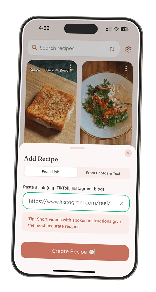 Paste the link to Whisk and click 'Create Recipe'