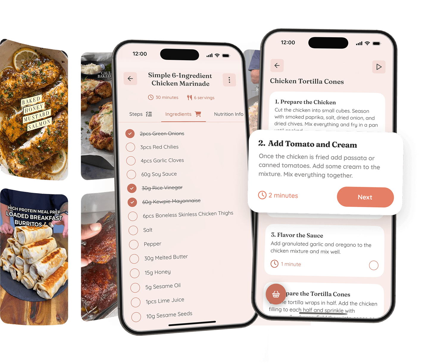 Screen with list of ingredients from a recipe pulled from social media. Isn't it pure magic?